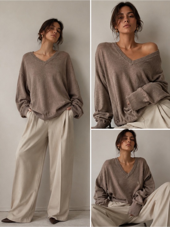 GAP Sweaters - GAP 100% Cotton V-Neck Sweater Size XL Oversized Taupe Knit Neutral Minimalist